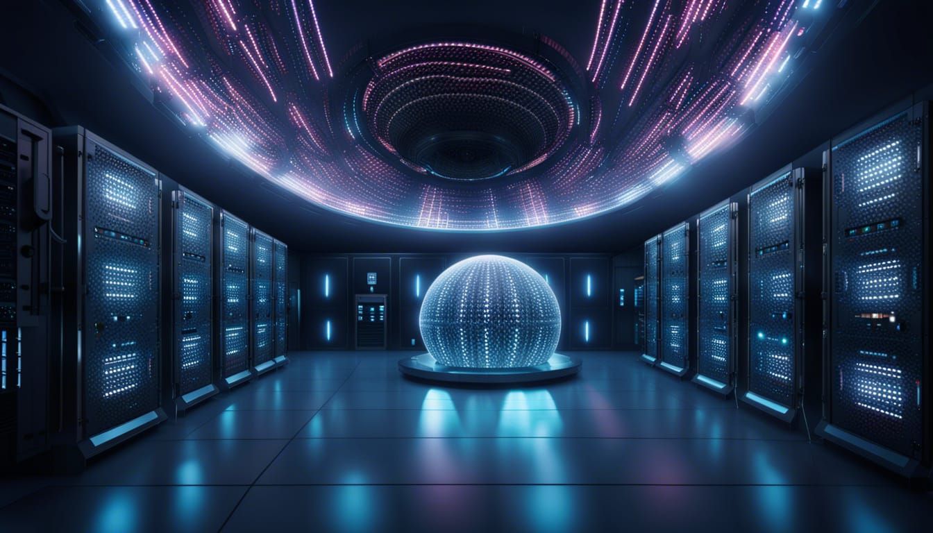 Futuristic Spherical AI Server Room Interior