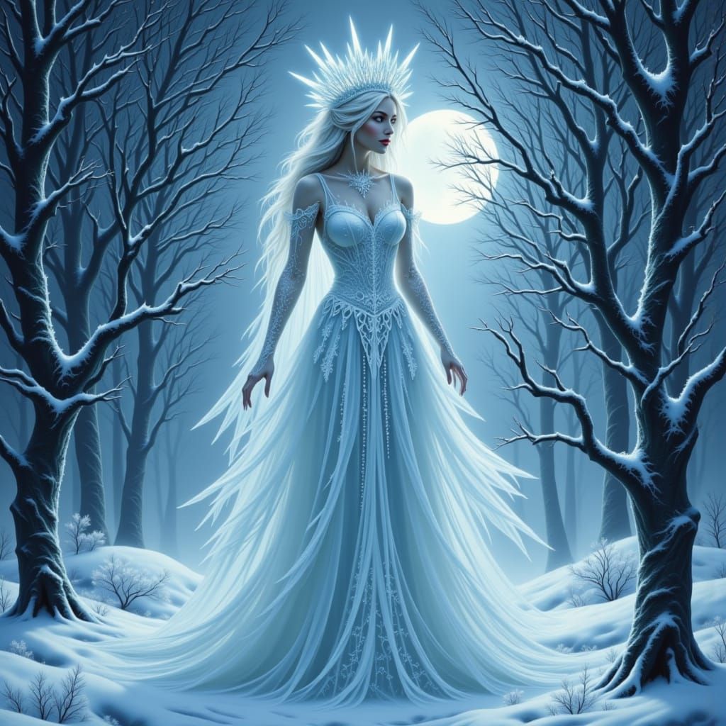 Ice Queen in Enchanted Frozen Forest