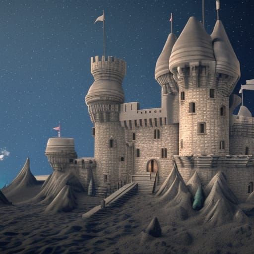 Hyperrealistic Castle Shines on the Moon
