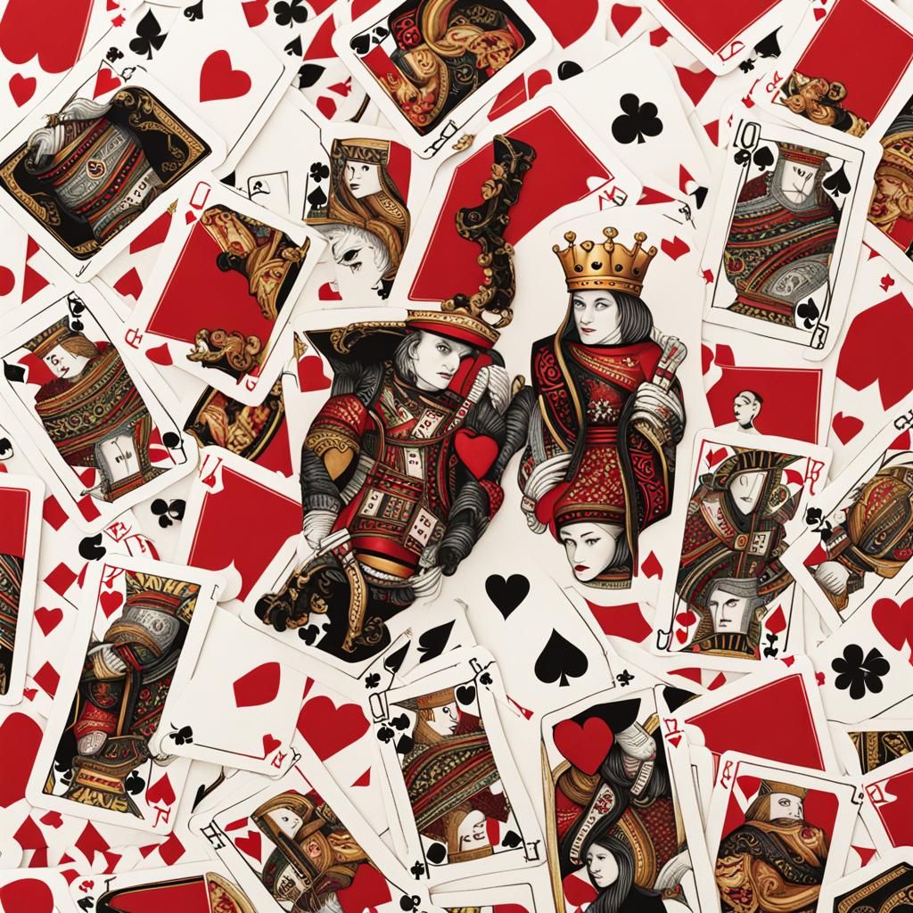 Queen of Hearts in Wonderland with Poker Cards