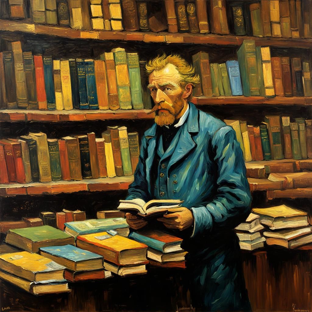 Van Gogh Selling Books: An Oil Painting