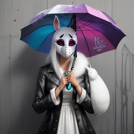 Photorealistic Graffiti Mural of Woman with Rabbit Mask