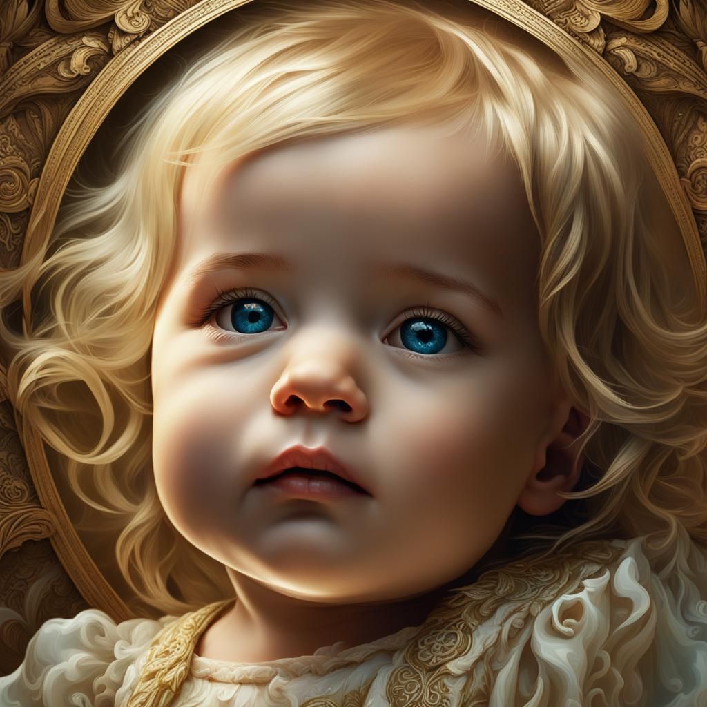 Detailed Portrait of Blond Baby in Fancy Dress