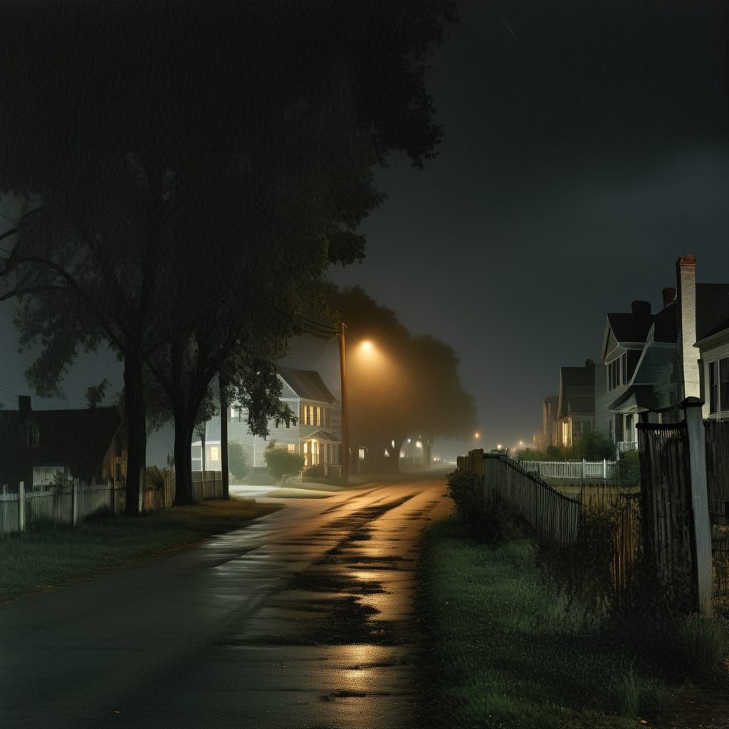 Deserted Neighborhood Street with Houses in Open Field