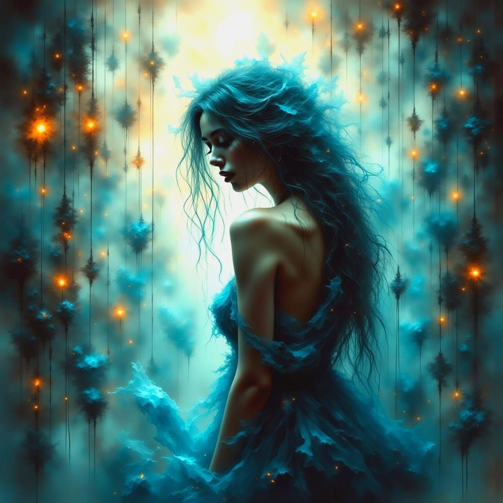 Ethereal Woman in Iridescent Aura