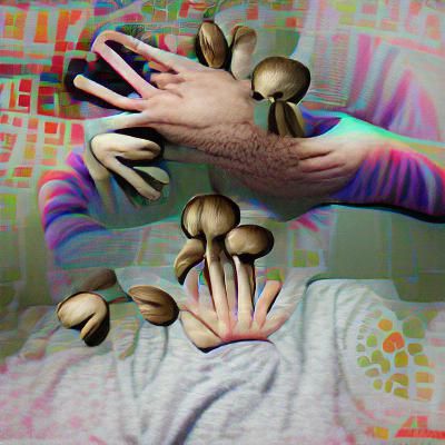 Surreal Mushroom Hands: A Botanical Transformation