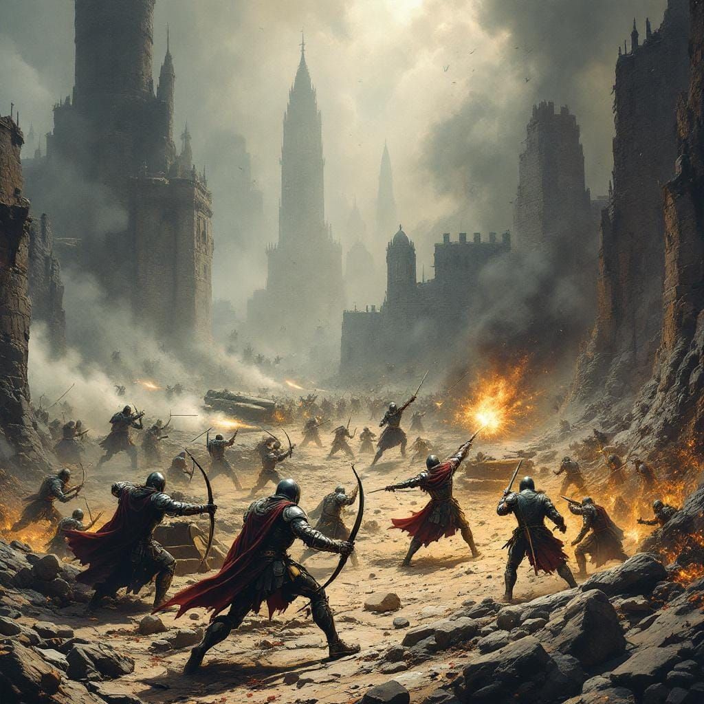 Epic Medieval Battle Scene in Fantasy Art Style