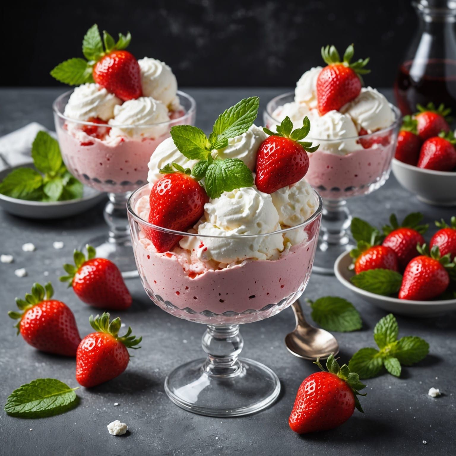Gourmet Strawberry Ice Cream with Whipped Cream