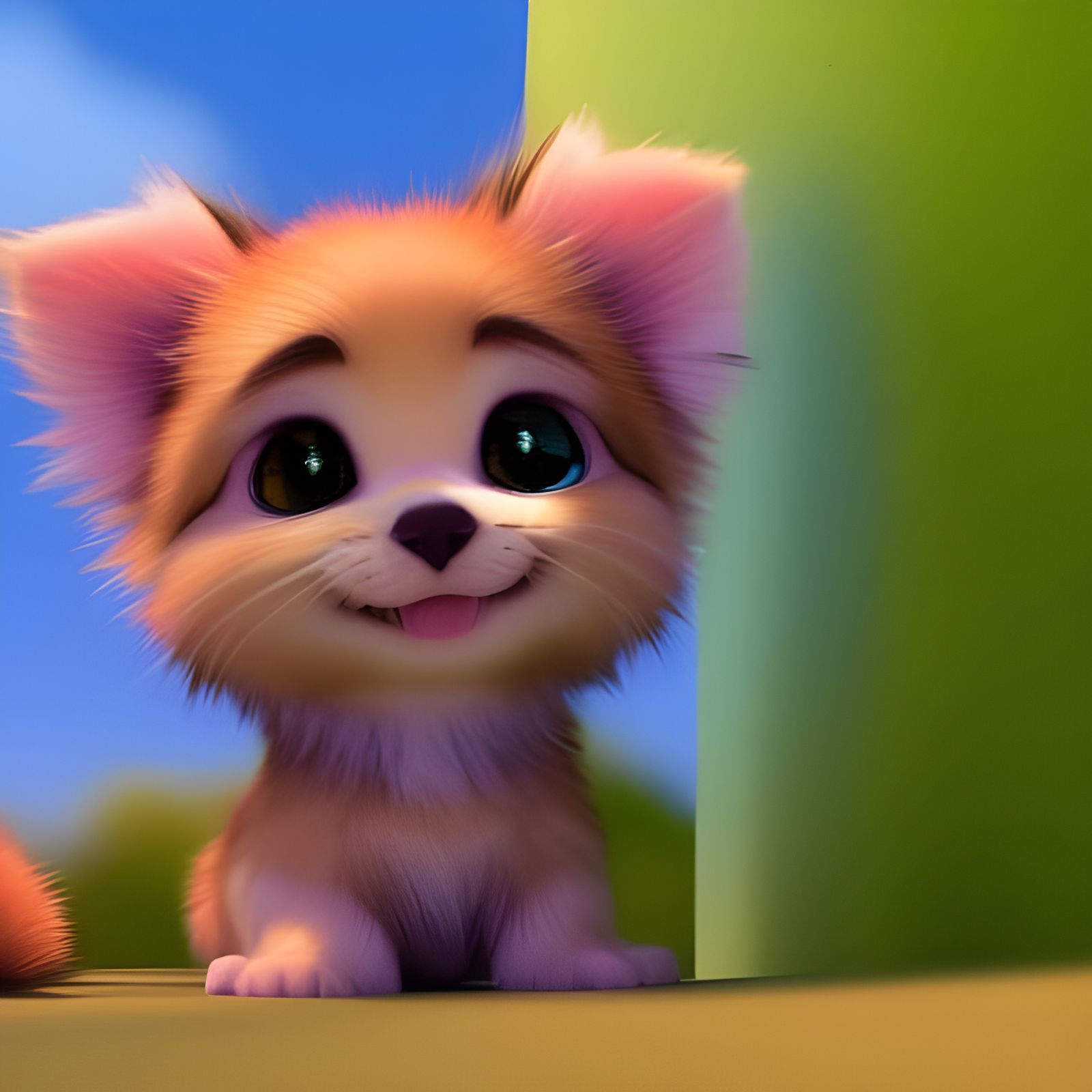 Colorful Chibi Puppy-Kitten in Pastel CGI Art