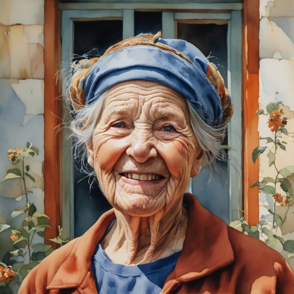 Comical Woman's Face in Watercolor Hyperrealism