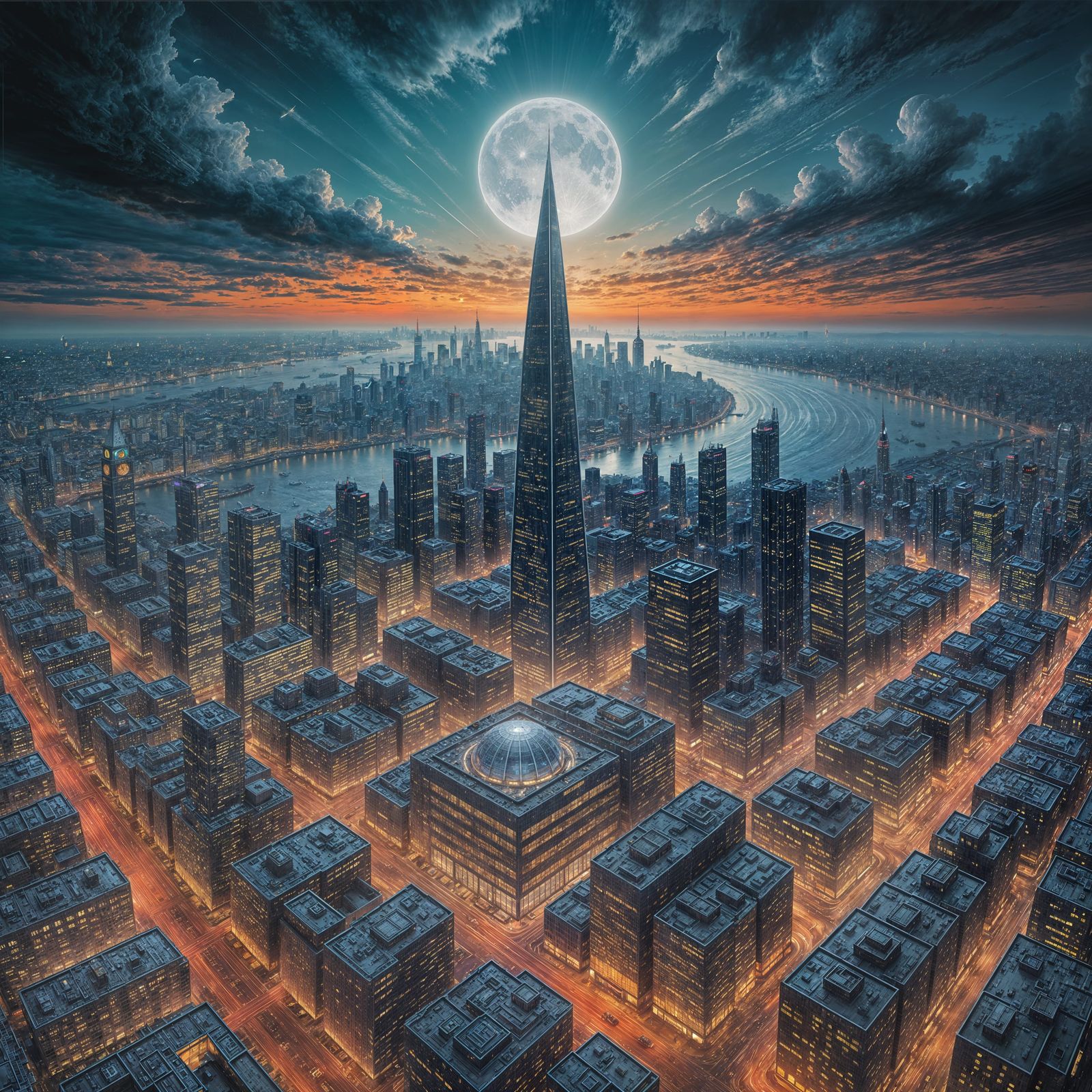 Futuristic Cityscape in Classic Oil Painting Style