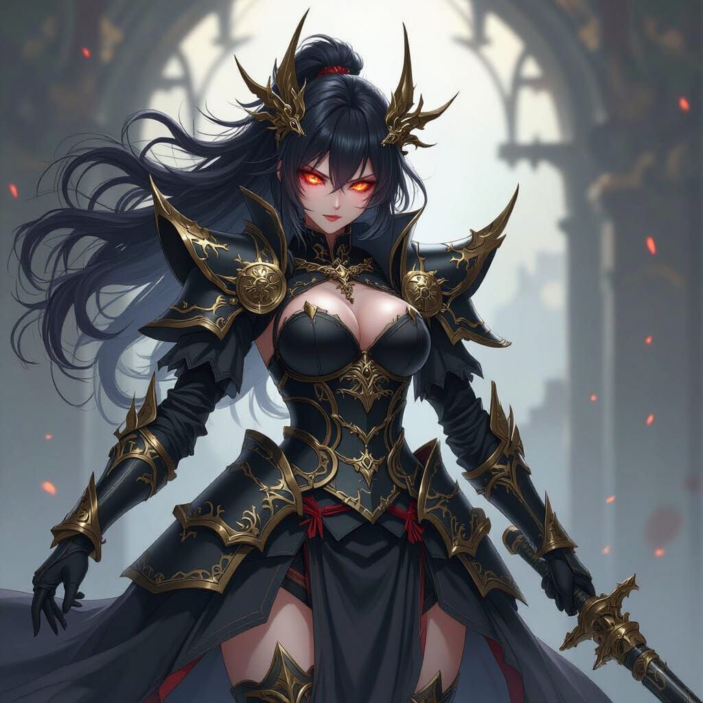 Anime Battleship Girl in Gothic Armor with Ship Cannons