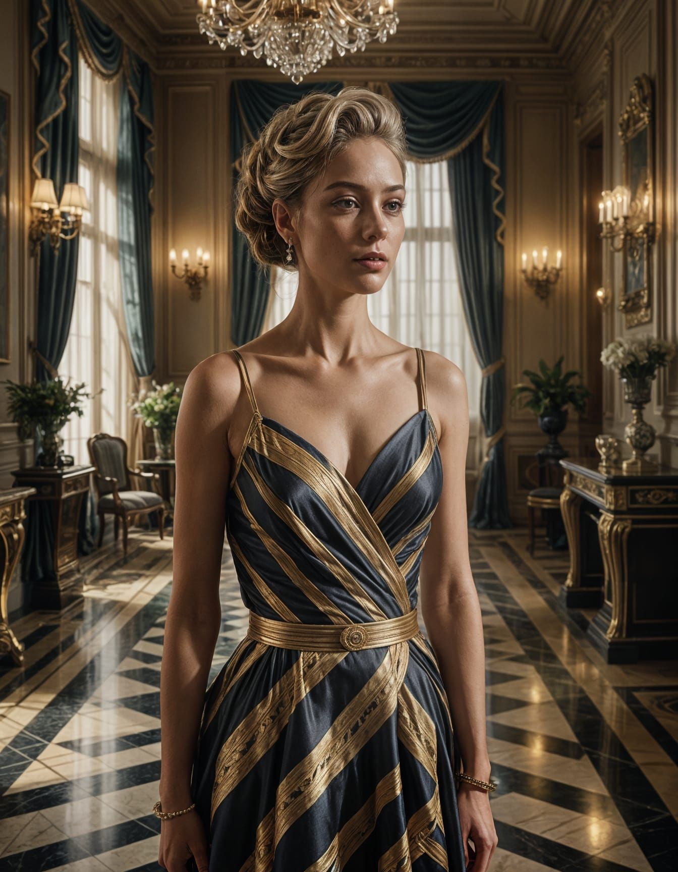 Luxurious Lady in Striped Attire