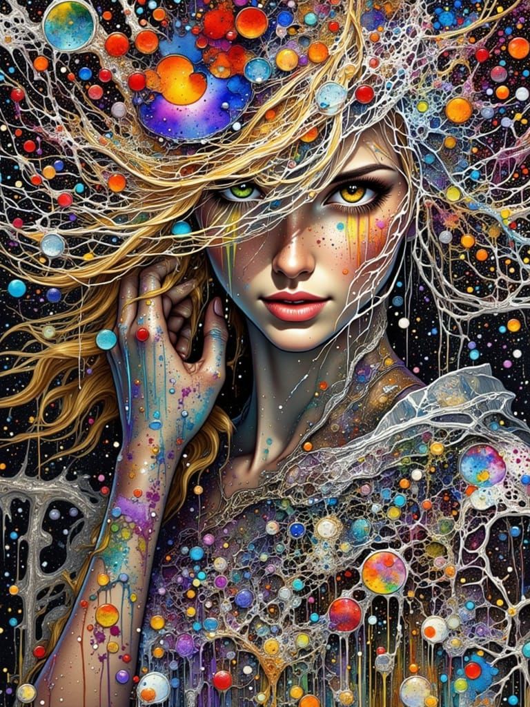 Beautiful Face with Rainbow Ink Splatter