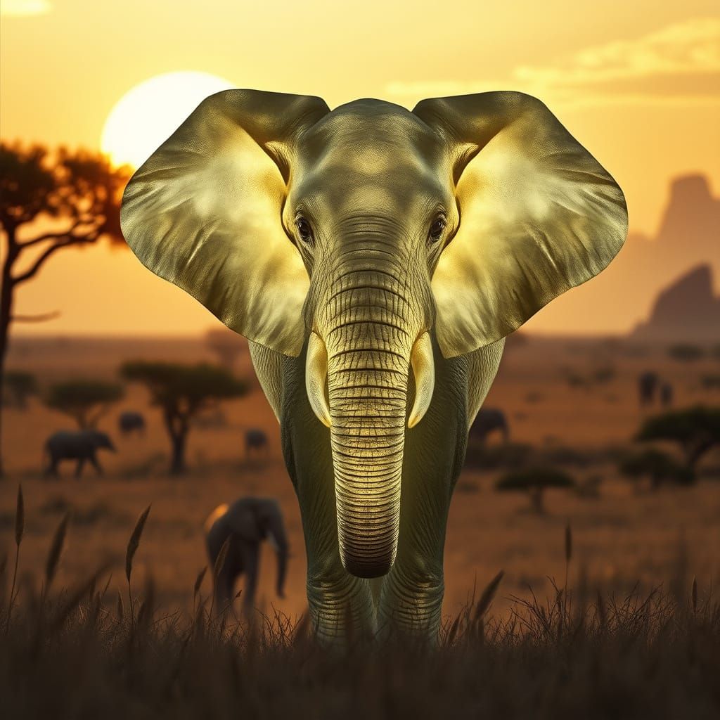 Majestic Ethereal Elephant in Sun-Drenched Savanna