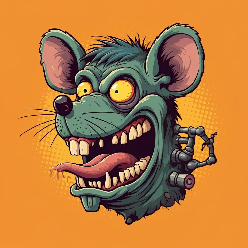 Cartoon Rat Fink Monster in Lowbrow Pop Art Style