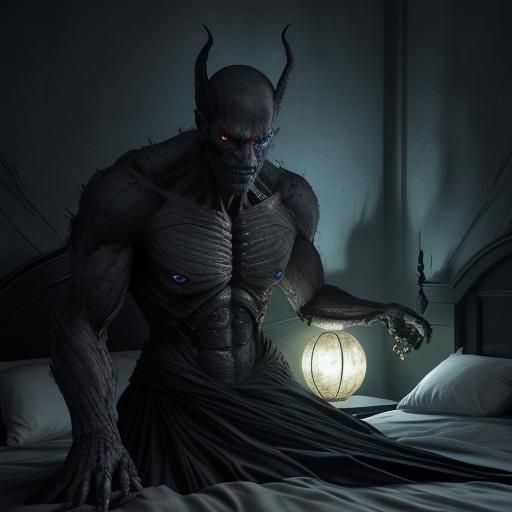 Eerie Humanoid Watches Sleeper in Digital Art