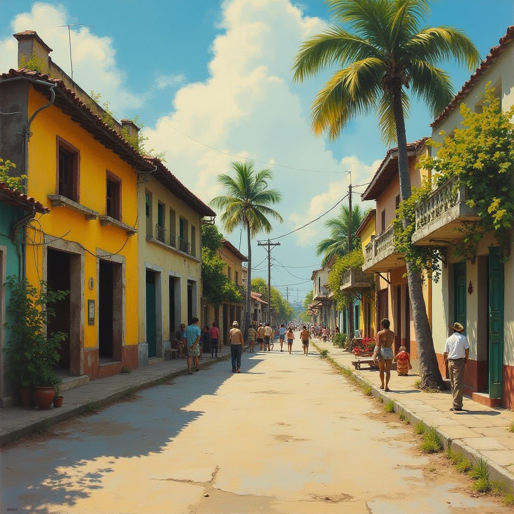 Impressionist Panama City Street Scene in 1943