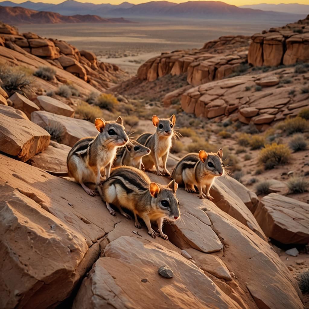 Kangaroo Rats in Desert Sunset: Cinematic Film Still