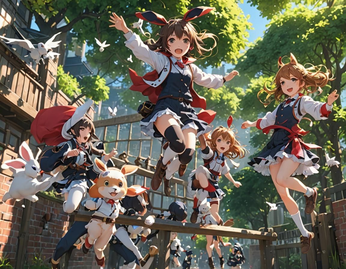 3D Anime Rabbits Jumping Concept Art