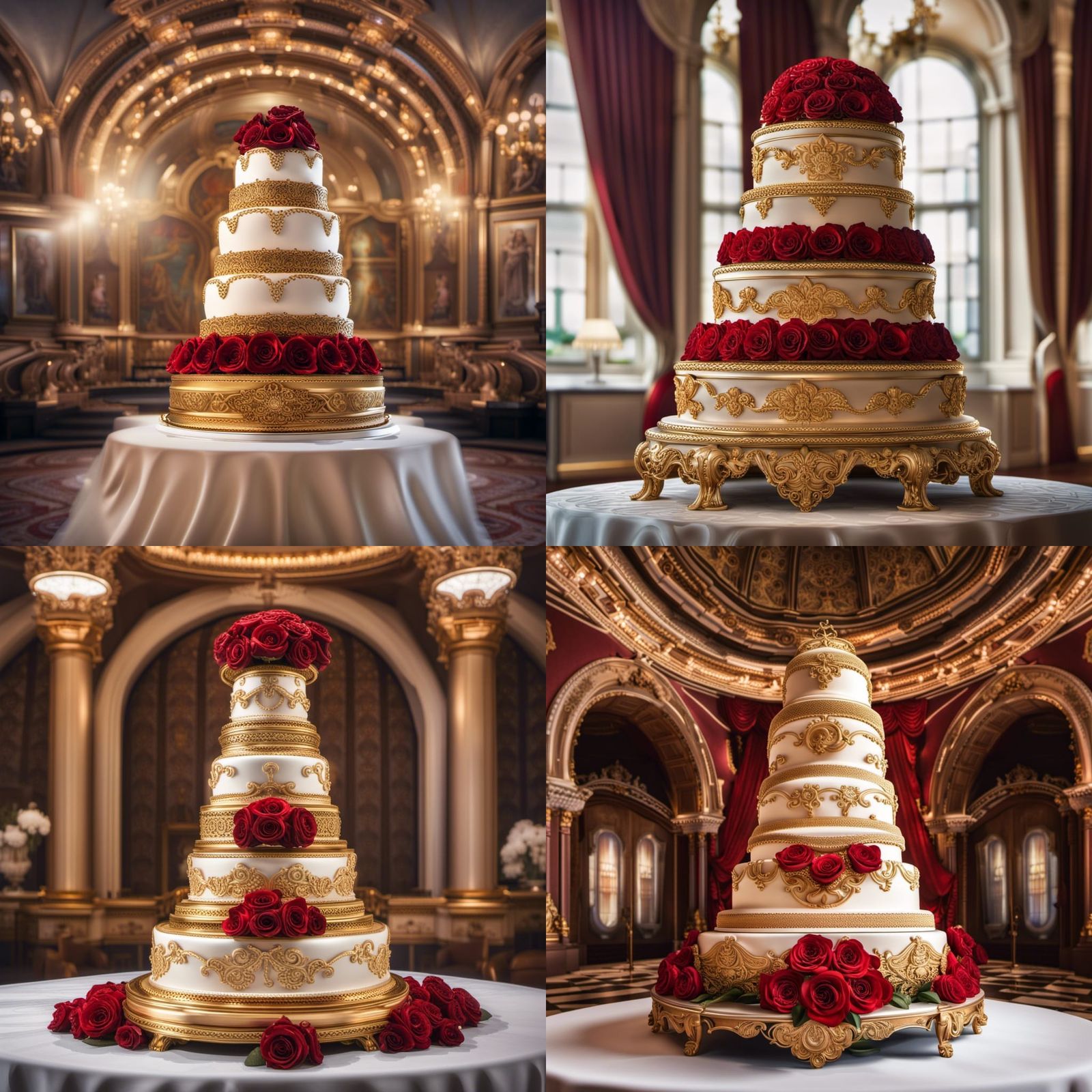Elaborate Gold Royal Wedding Cake with Rose