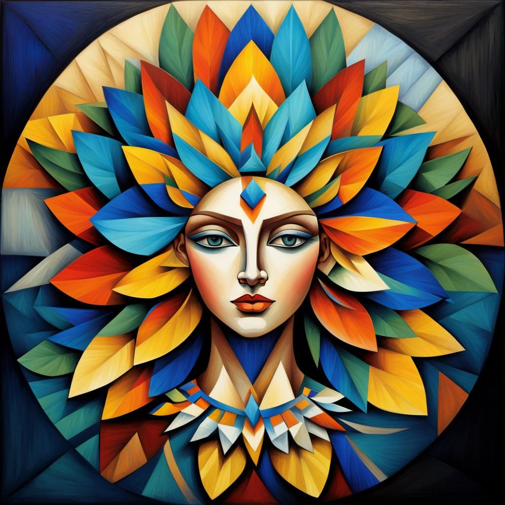 Geometric Portrait of a Woman in Cubist Style