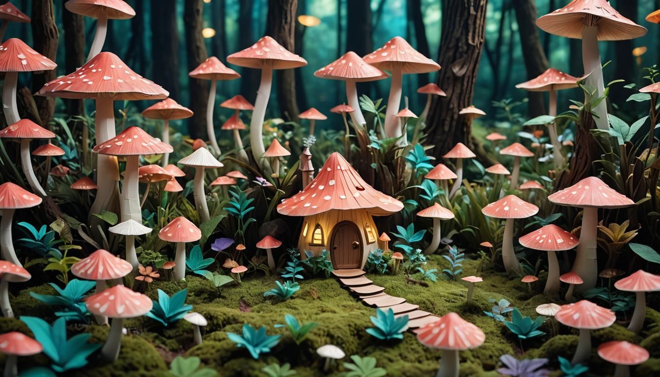 Enchanted Bioluminescent Forest: Fairy Mushroom House