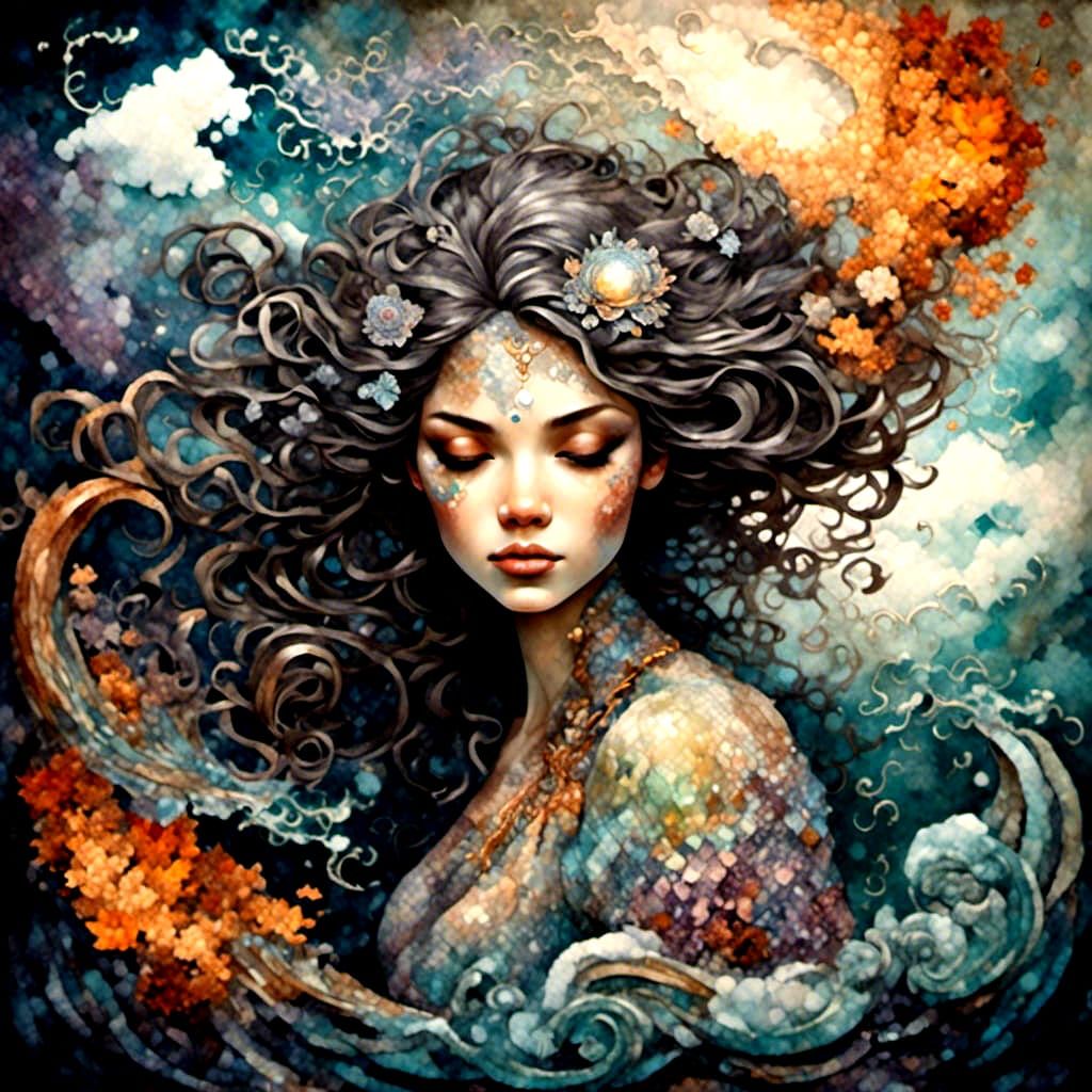 Mystic Water Elemental in Art Nouveau Style