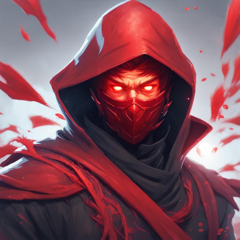 Red Ninja with Glowing Eyes: Hyperdetailed Portrait