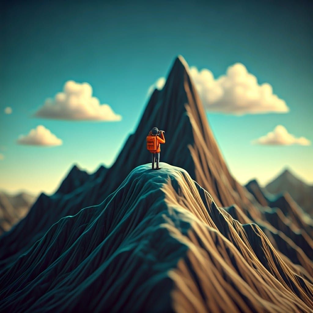 Whimsical Miniature Mountain Range in 3D Style
