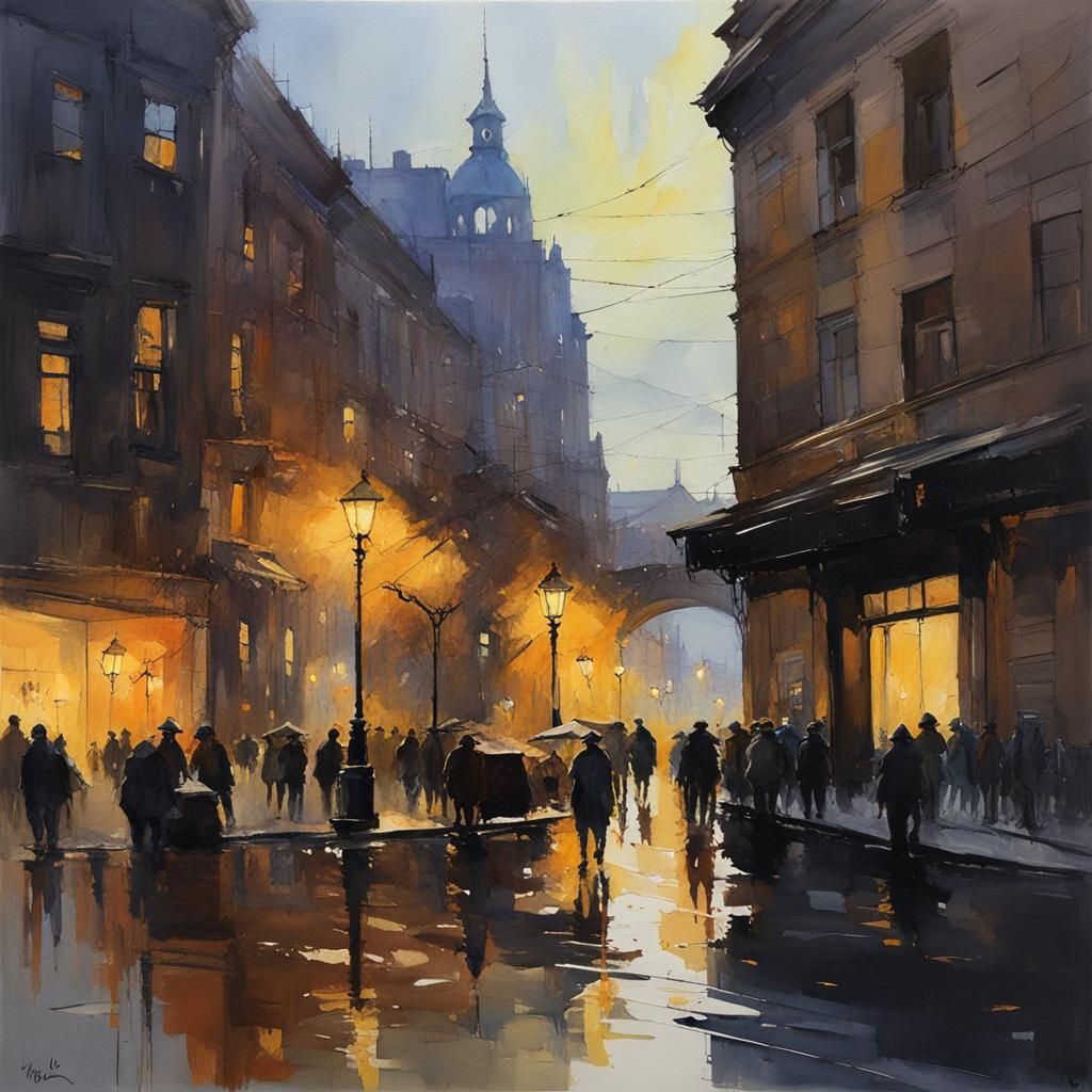 Fantasy Town in Acrylic Watercolor with Lighting