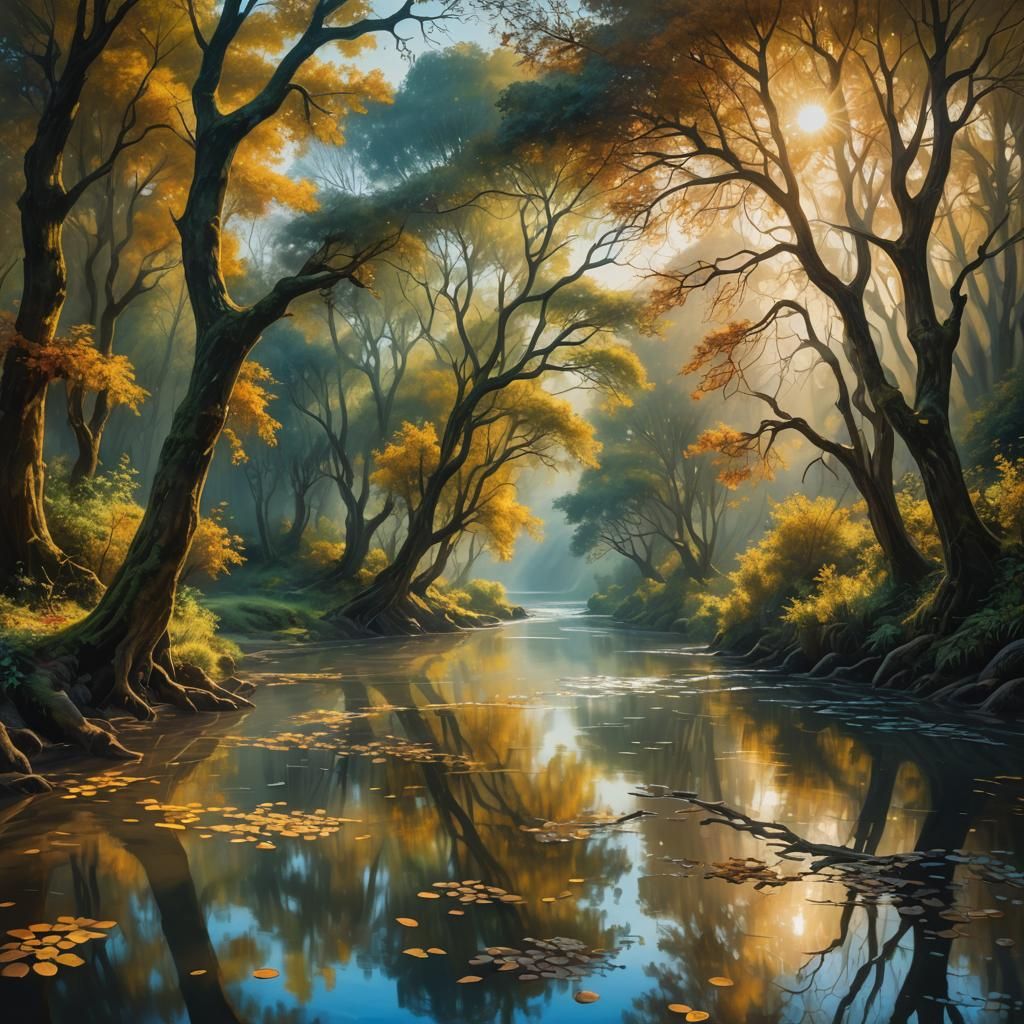 Mystical River in Surrealist Oil Painting