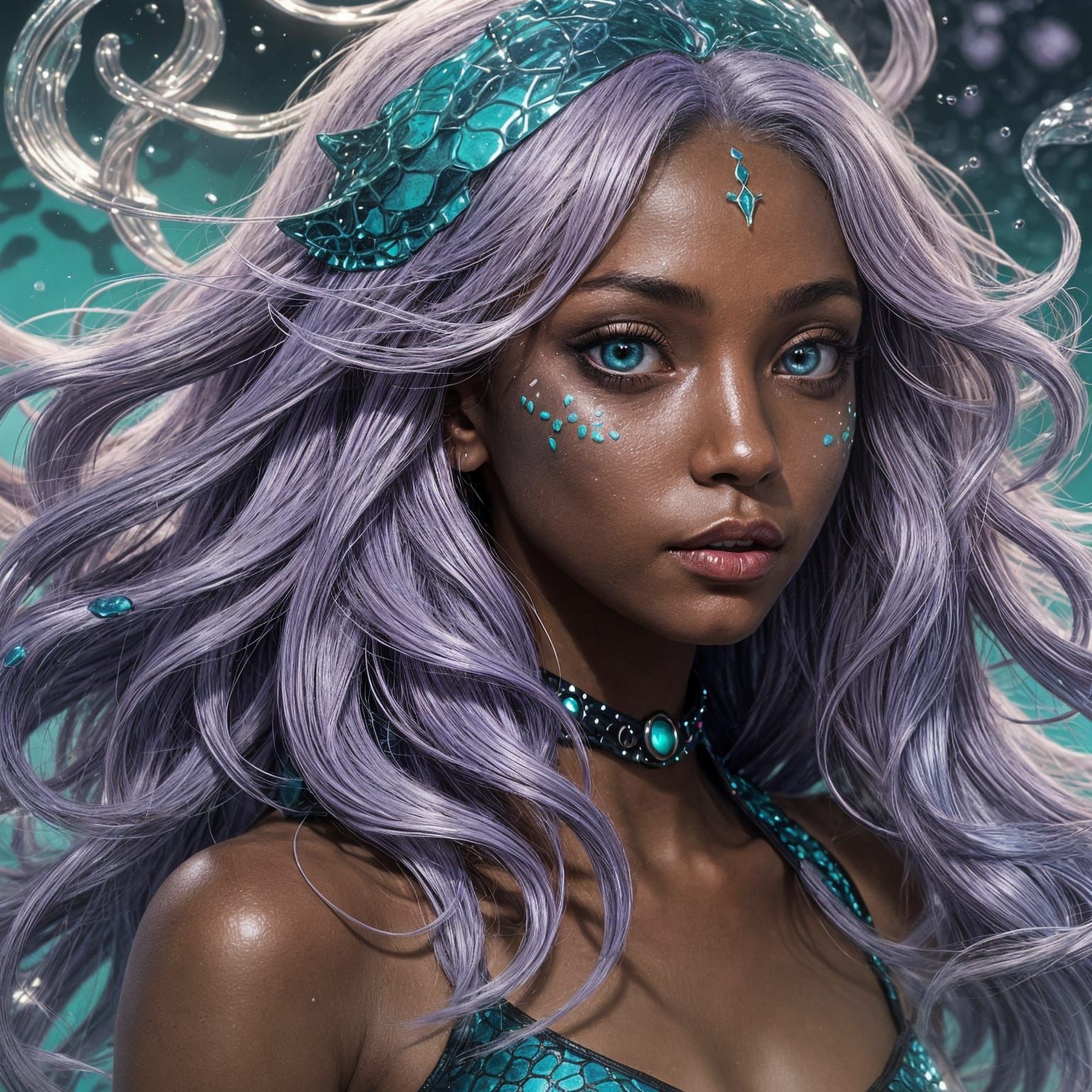 Androgynous Dark-Skinned Merfolk in Detailed 3D Anime Art
