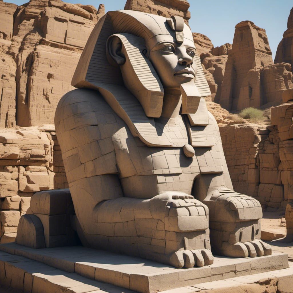 Stone Golem in Egyptian Synthwave Style