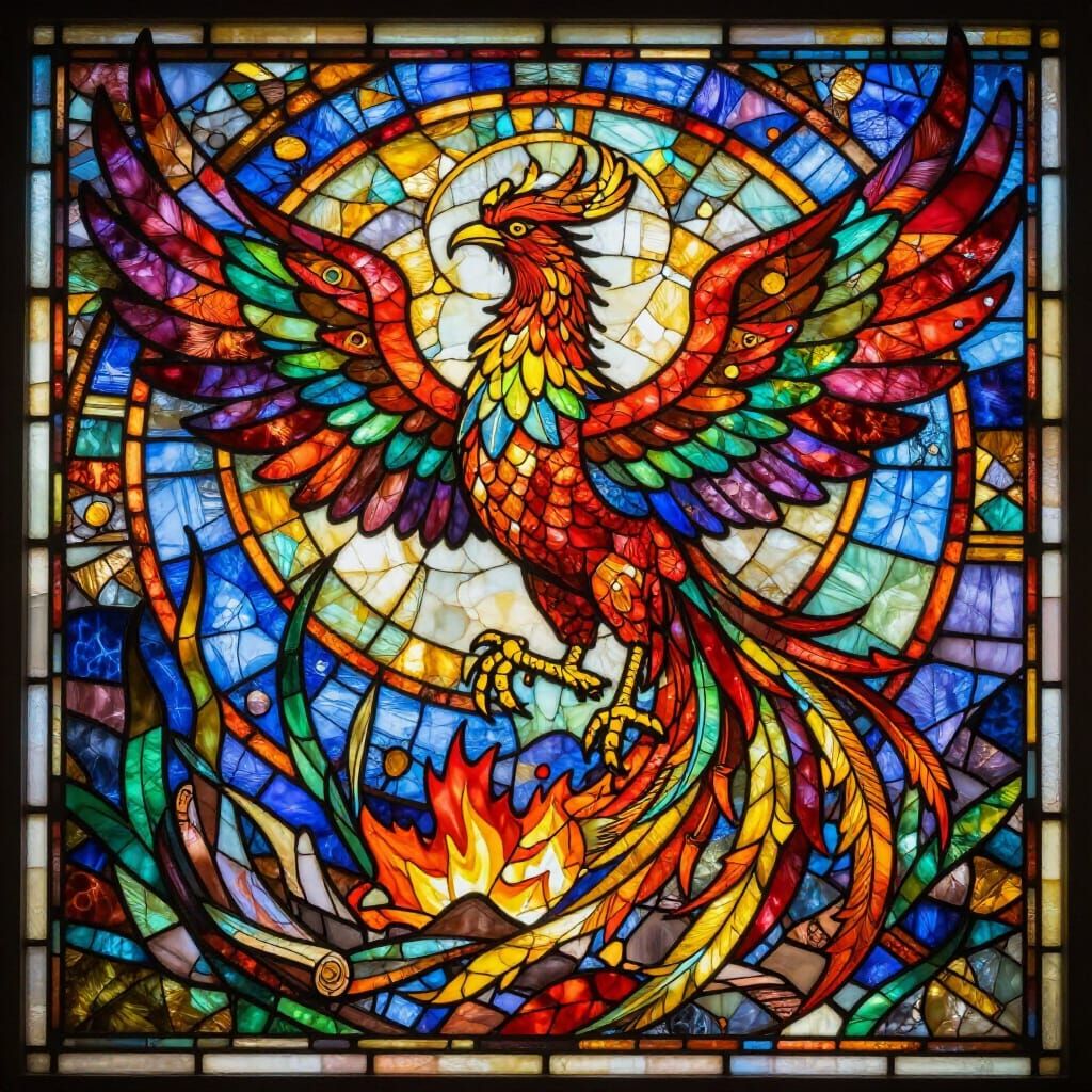 Majestic Phoenix Stained Glass Art Nouveau Byzantine Style