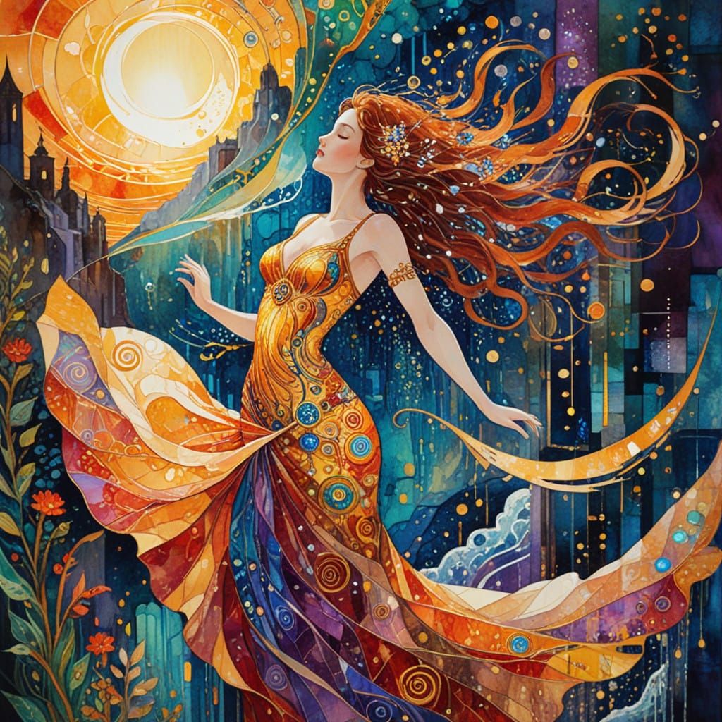 Vibrant Impressionist Goddess in Whirling Patterns