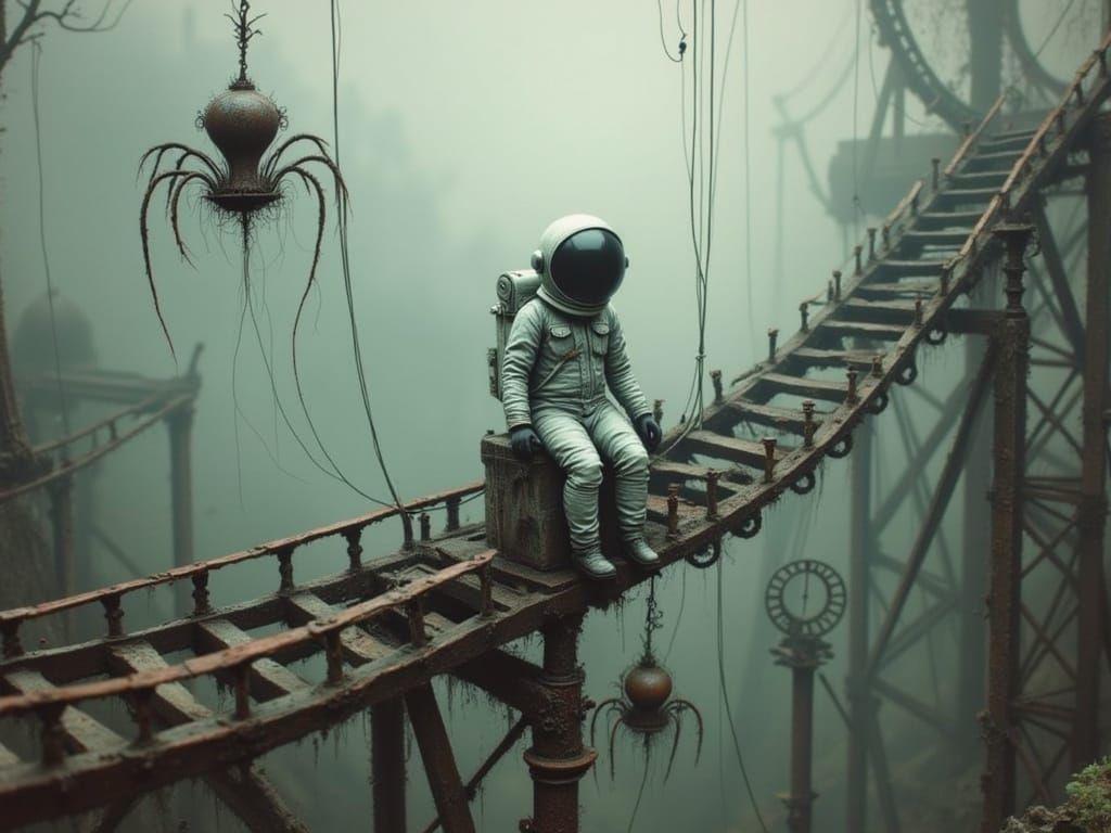 Astronaut in Twisted Carnival Dreamscape