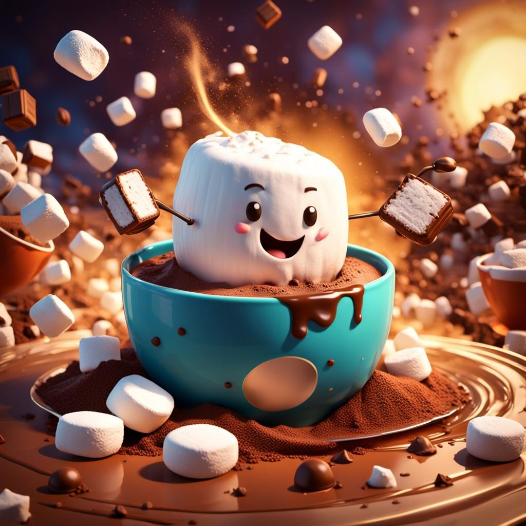 Marshmallow Cannonball in Cocoa: 3D Animated Digital Art