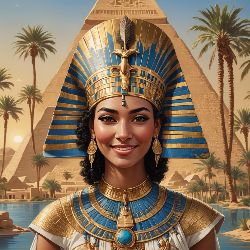 Egyptian Queen Portrait with Pyramids in Golden Light