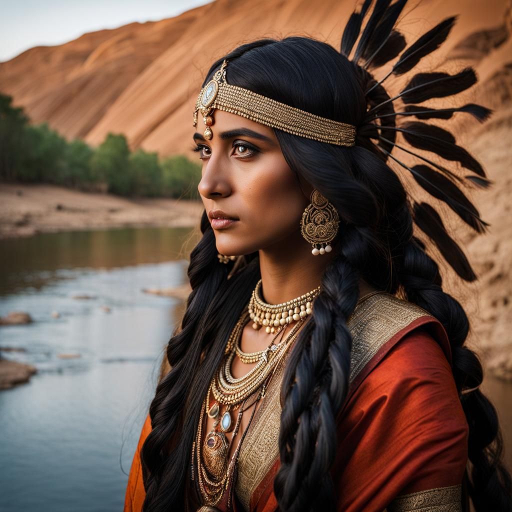 Indian Girl Gazing into River
