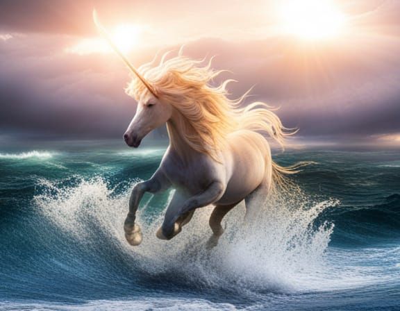 Water Unicorn in Storm: Digital Astral Illustration