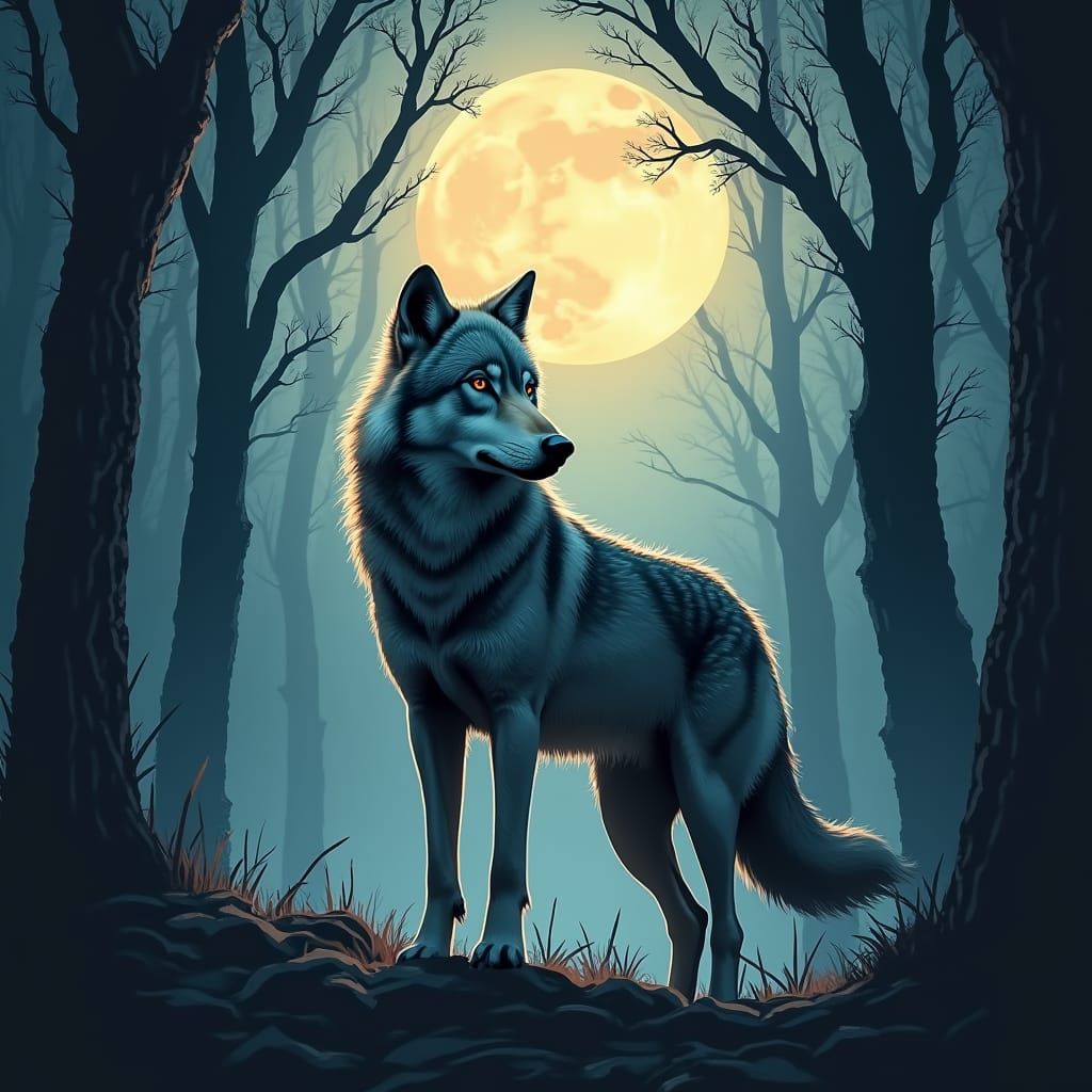 Wolf in Misty Forest Wears Graphic T-Shirt, Photorealistic S...