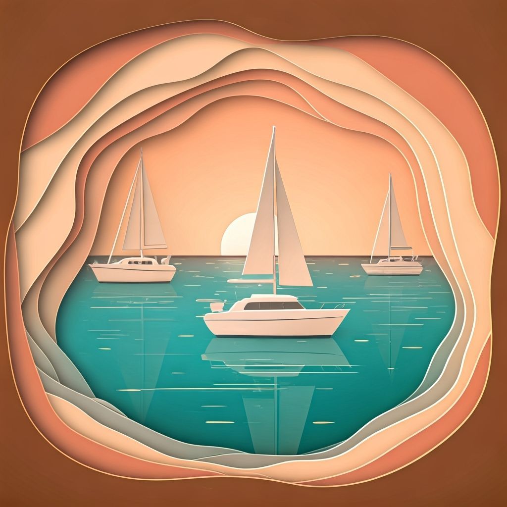 Sunset Marina in Whimsical Paper Cut Style