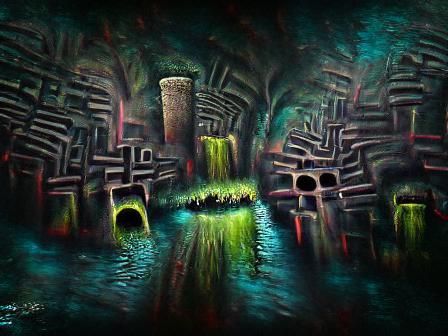 Dark Sewers of Lost City in Acrylic Abstract
