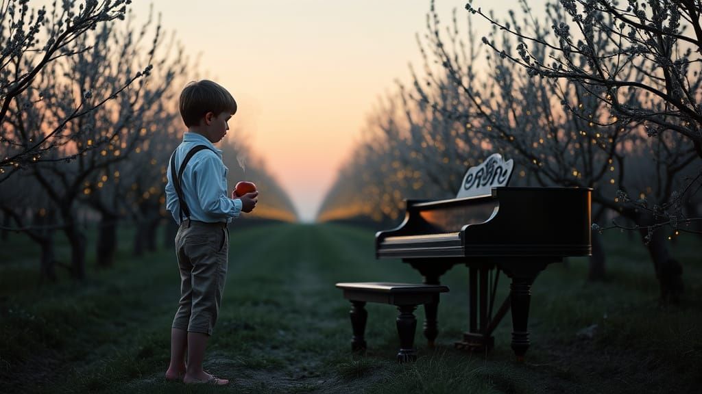 Whispers in Twilight: A Boy's Wistful Moment in an Abandoned...