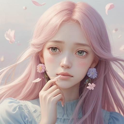 Whimsical Pastel Portrait of a Romantic Young Girl