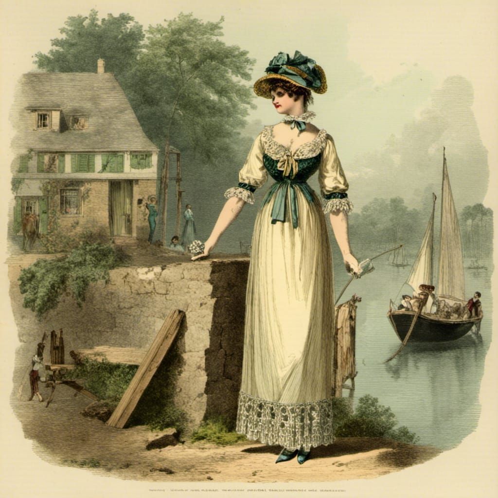 Regency Woman in 19th Century Fishing Village