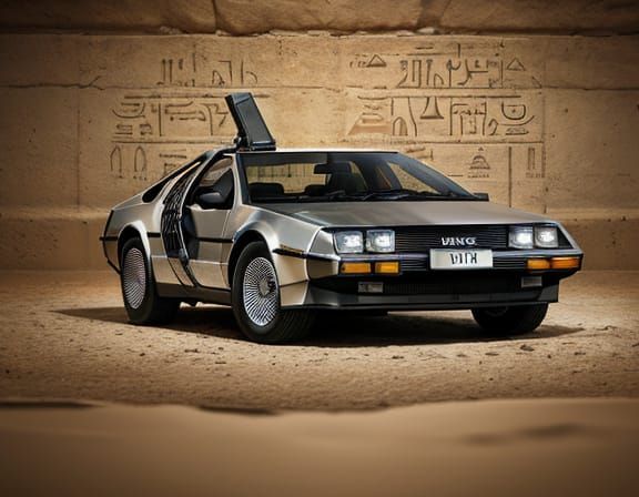 Ancient Egyptian DeLorean DMC-12 Wall Reliefs in Hyperrealis...