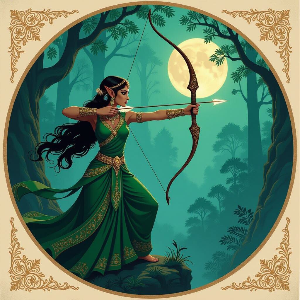 Ethereal Elf Archer in Emerald Forest, Impasto Style