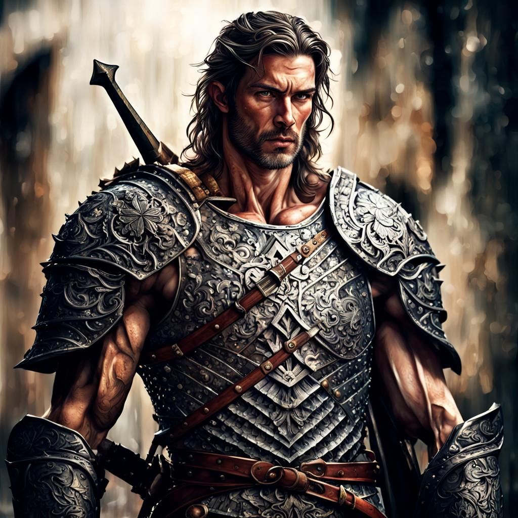 Stoic Stone Armor Warrior with Magic Sword